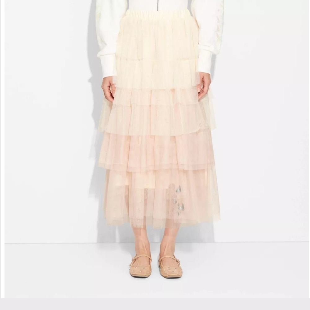 Wicked NWT Wicked Glenda Tiered Tulle Maxi Skirt In Shades Of Cream Size S
